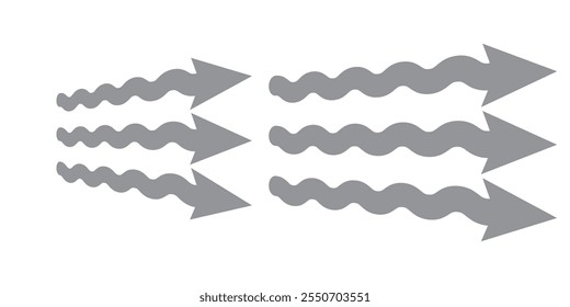 Flechas que indican la dirección del aire fresco. Iconos del vector