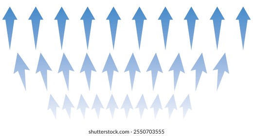 Flechas que indican la dirección del aire fresco. Iconos del vector