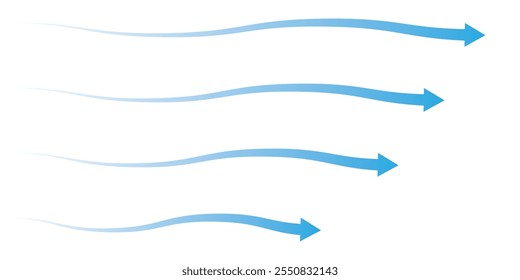 Flechas que indican la dirección del aire fresco. Iconos del vector