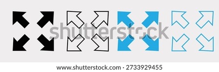 Arrows indicating zoom in out or resize, black and blue, solid and outline