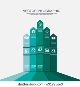 up arrows infographic with 5 options, diagram chart, graph presentation 