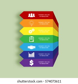 Arrows infographic. Colors of rainbow. Business stairs concept with 7 options, parts, steps or processes.