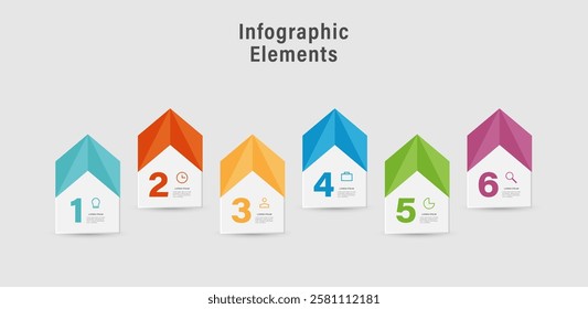 Arrows infographic design template with 6 steps. Vector illustration