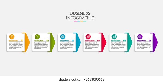 Arrows infographic elements. Business template for presentation. Vector concept with 6 options or steps.