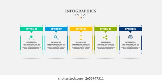 Elementos infográficos de setas. Modelo de negócios para apresentação. Conceito de vetor com 5 opções ou etapas.