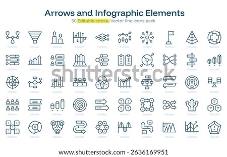 Arrows and Infographic Elements line icon pack. Arrows and Infographic Elements Stroke icon set. Editable Stroke icon