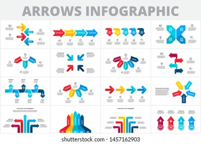 Arrows infographic elements set. Business templates for presentation. Vector concept with 3, 4, 5 and 6 options or steps.