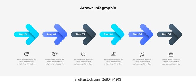 Setas Infográfico Com Seis Etapas Coloridas De Progresso Para Apresentação E Visualização De Dados Mostrando Gráfico De Processo Sequencial