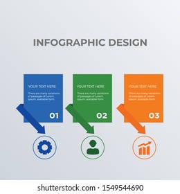 Arrows infographic template design with icons. Business concept infograph with 3 options, steps or processes. Vector visualization can be used for workflow layout, diagram, annual report, web