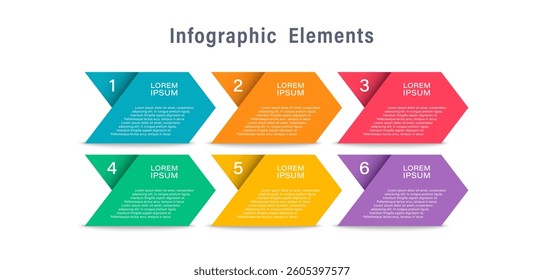 Arrows Infographic Vector Illustration. 6 Steps Process Concept with text and numbers