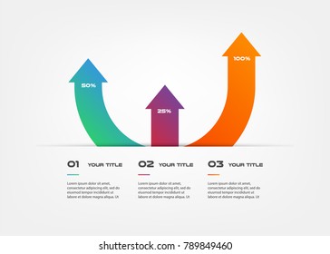 Arrows infographics step by step. Element of chart, graph, diagram with 3 options - parts, processes, timeline. Vector business template for presentation, workflow layout, annual report, web design