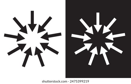 Arrows inward outward. Pointer arrow icon. Line emblem. Navigation pointer. Vector illustration. Inward arrow vector .