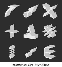Arrows isometric direction signs elements design vector illustration