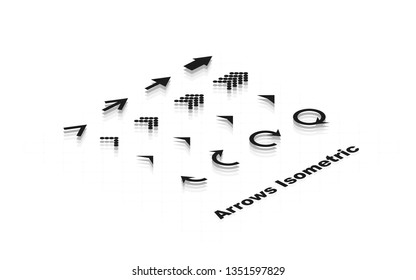 Arrows isometric set. Icon arrows. Black colored arrow. Vector illustration