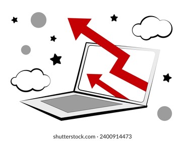 Arrows and laptop on white background