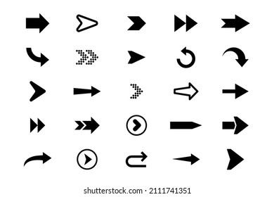Arrows are a large black set of icons. Arrow icon. Collection of vector arrows. Arrow. The cursor. Modern simple arrows. Vector illustration