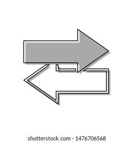 Arrows left right icon. Exchange sign. Black line icon with gray shifted flat filled icon on white background. Illustration.