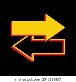 Arrows left right icon. Exchange sign. 3D Extruded Yellow Icon with Red Sides a Black background. Illustration.