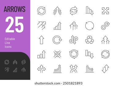 Arrows Line Editable Icons set. Vector illustration in modern thin line style of infographic related icons: increase, growth, dynamic, and more. Pictograms and infographics