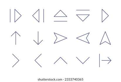 Arrows line icon collection. Editable stroke. Vector illustration. Containing  right, left, up, down, triple right, triple left, compress left, compress.