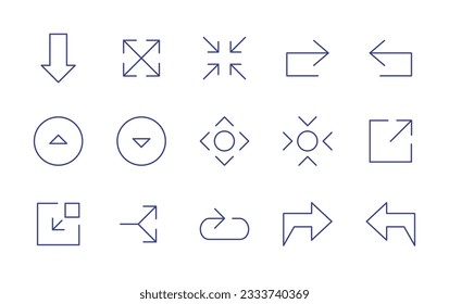 Arrows line icon collection. Editable stroke. Vector illustration. Containing up, down, triple right, triple left, growth, chart down, shuffle.