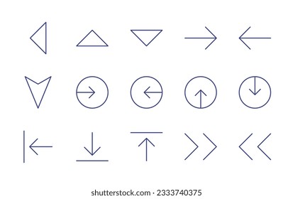 Arrows line icon collection. Editable stroke. Vector illustration. Containing loop, exchange, right, left, up, down, triple right, triple left, compress left, compress.