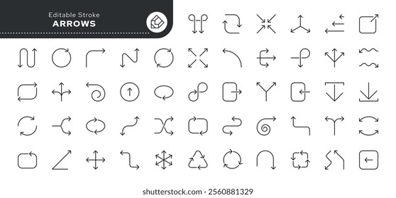 Arrows line icon set. Cursor, piointer, switch, change, swap, transfer, exchange, direction and more. Outline vector icon in linear style. Pictogram collection.	
