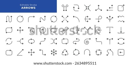 Arrows line icon set. Cursor, piointer, switch, change, swap, transfer, exchange, direction and more. Outline vector icon in linear style. Pictogram collection.