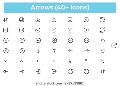 Conjunto de iconos de línea de flechas con 40 símbolos de Vector de navegación