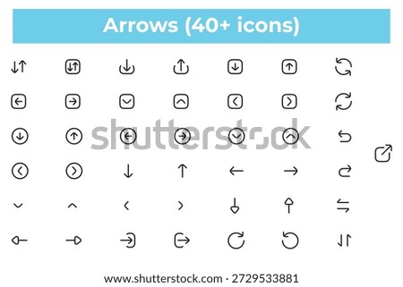 Arrows Line Icons Set with 40 Plus Navigation Vector Symbols
