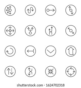 Arrows line icons set. linear style symbols collection, arrow pointer outline signs pack. vector graphics. Set includes icons as curved arrow cursor, exchange, transfer, resize, directional pointer