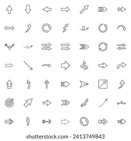 Arrows line icons set. linear style symbols collection, outline signs pack. Different arrows vector graphics. Set includes icons as arrowhead cursor, left right pointer, up and down direction, refresh