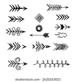 arrows line icons set. Outline hand drawn dividers and elements. Wedding and love, Journal, Canva, Valentines Day mascot, cute arrow border icons collection vector illustration