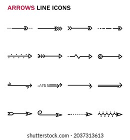 Iconos de la línea de flechas, Juego de flechas simples iconos de la línea de signos, Juego de iconos de la línea de dibujos animados, Icono de la ilustración del vector, Iconos de línea relacionados con flechas 