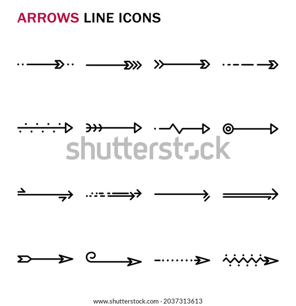 Arrows line icons,  Set of simple arrows sign line\
icons, Cute cartoon line icons set, Vector illustration, Arrows\
related line icons 
