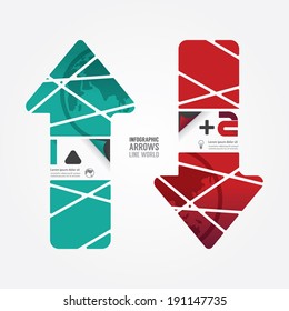 Arrows line world red and turquoise color / can be used for infographics / numbered banners / graphic or website layout vector