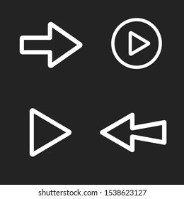 Arrows linear icons set. Play, next, previous app buttons isolated vector outline illustrations. Application interface buttons white thin line design elements pack 