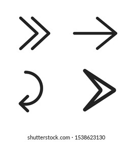 Arrows linear icons set. Play, repeat, next, previous app buttons isolated vector outline illustrations. Application interface buttons black and white contour design elements pack 