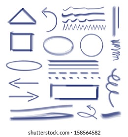 Arrows, Lines And Geometric Shapes Hand Drawn With Color Marker - Set - Isolated On White Background - Vector illustration Graphic Design Editable For Your Design.