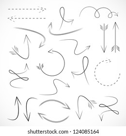 Arrows And Lines - Hand Drawn - Set - Isolated On Gray Background - Vector illustration Graphic Design Editable For Your Design. Logo Arrows