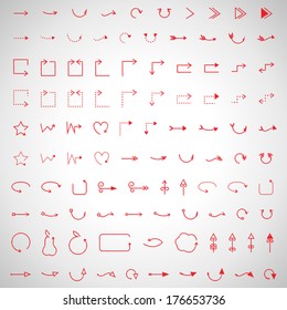 Arrows And Lines Hand Drawn Set - Isolated On Gray Background - Vector illustration Graphic Design Editable For Your Design. Arrow Collection