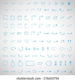 Arrows And Lines Hand Drawn Set - Isolated On Gray Background - Vector illustration Graphic Design Editable For Your Design. Arrow Collection