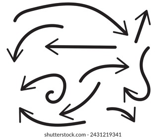 Arrows And Lines - Hand Drawn - Set - Isolated On Gray Background - Vector illustration Graphic Design Editable For Your Design.