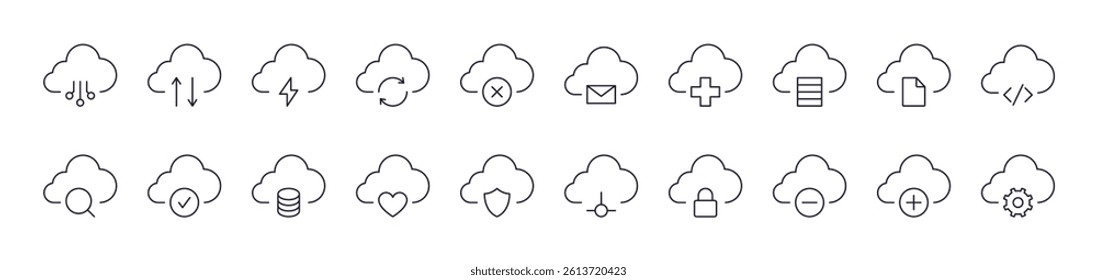 Arrows, Lock, Check etc in Cloud Store Outline Icon Collection. Editable Stroke. Perfect for Infographics, Articles, Books, Flyers, Banners