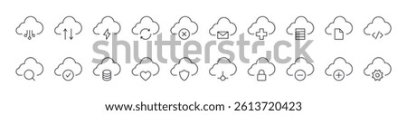 Arrows, Lock, Check etc in Cloud Store Outline Icon Collection. Editable Stroke. Perfect for Infographics, Articles, Books, Flyers, Banners