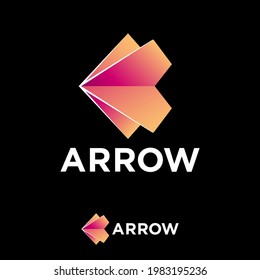 Arrows logo. Arrow like origami figure.
Logistic, delivery logo, isolated on a black background. Origami style.

