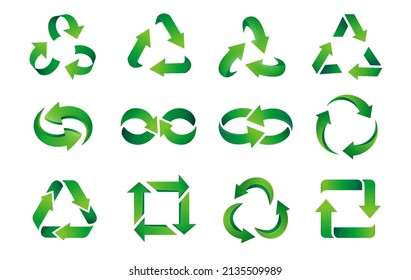 arrows logo. Green reuse and recycle gradient business emblems. Vector zero waste and green energy