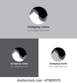 Arrows logo, icon. Vector illustration double arrow in the circle with black and white color. Logotype up and down arrows design template for business company or service on white and grey background.