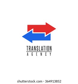 Arrows logo translation agency mockup design element, online education language school, graphic geometric shape blue and red finance exchange emblem