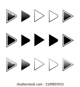 Arrows logo vector set, Play media buttons, pointers, black and white design icons for web, mobile app, logo, infographics, game interface, ui, graphic design, GUI asset